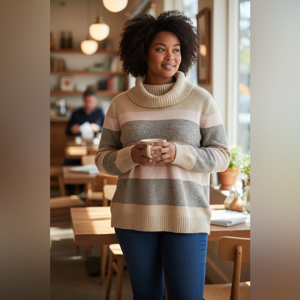 Croft & Barrow Women's Cowl Neck Sweater - Cream, Gray, Pink - Picture 1 of 3